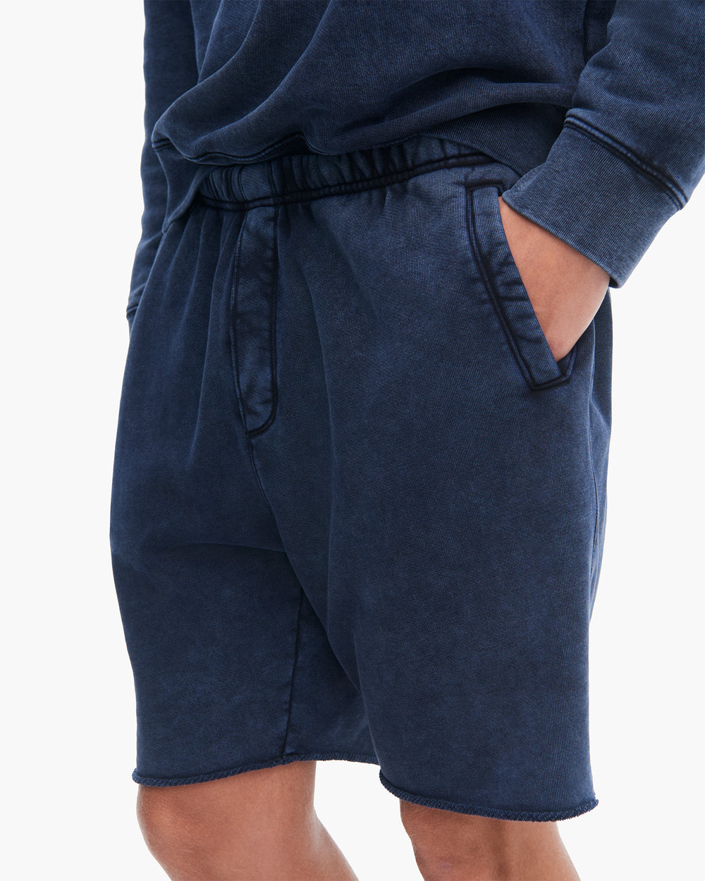 French Terry with Pigment Wash Cut Off Shorts - Dark Navy