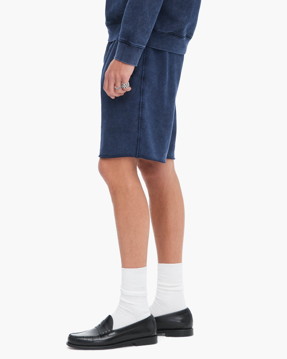 French Terry with Pigment Wash Cut Off Shorts - Dark Navy