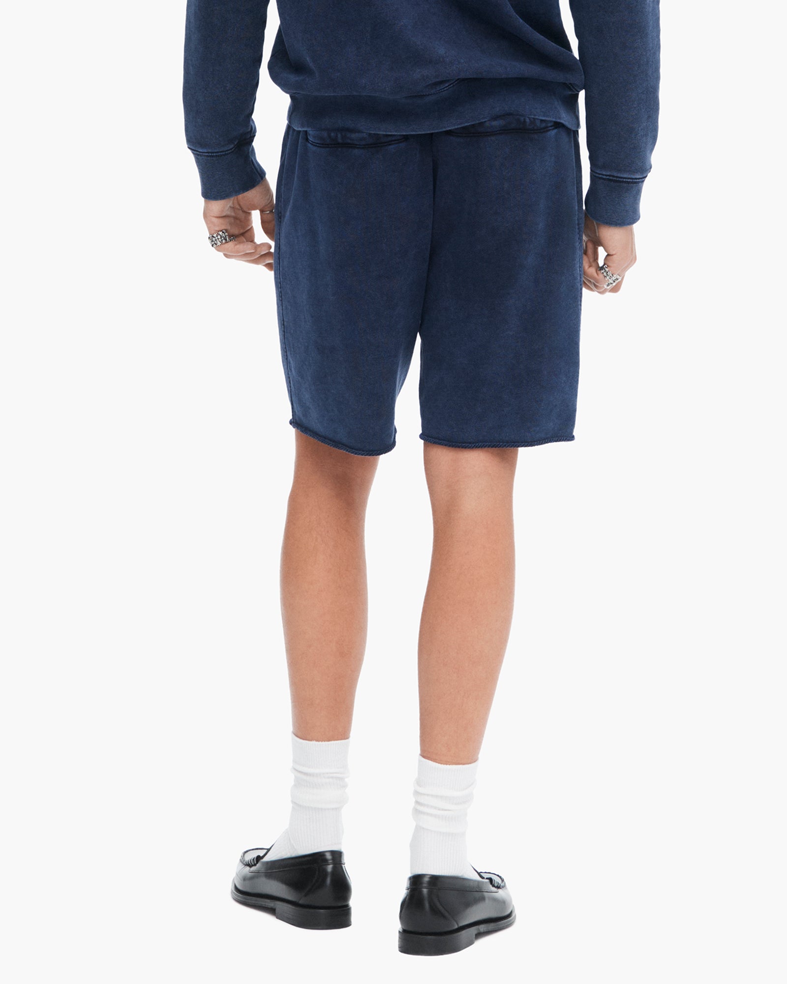 French Terry with Pigment Wash Cut Off Shorts - Dark Navy