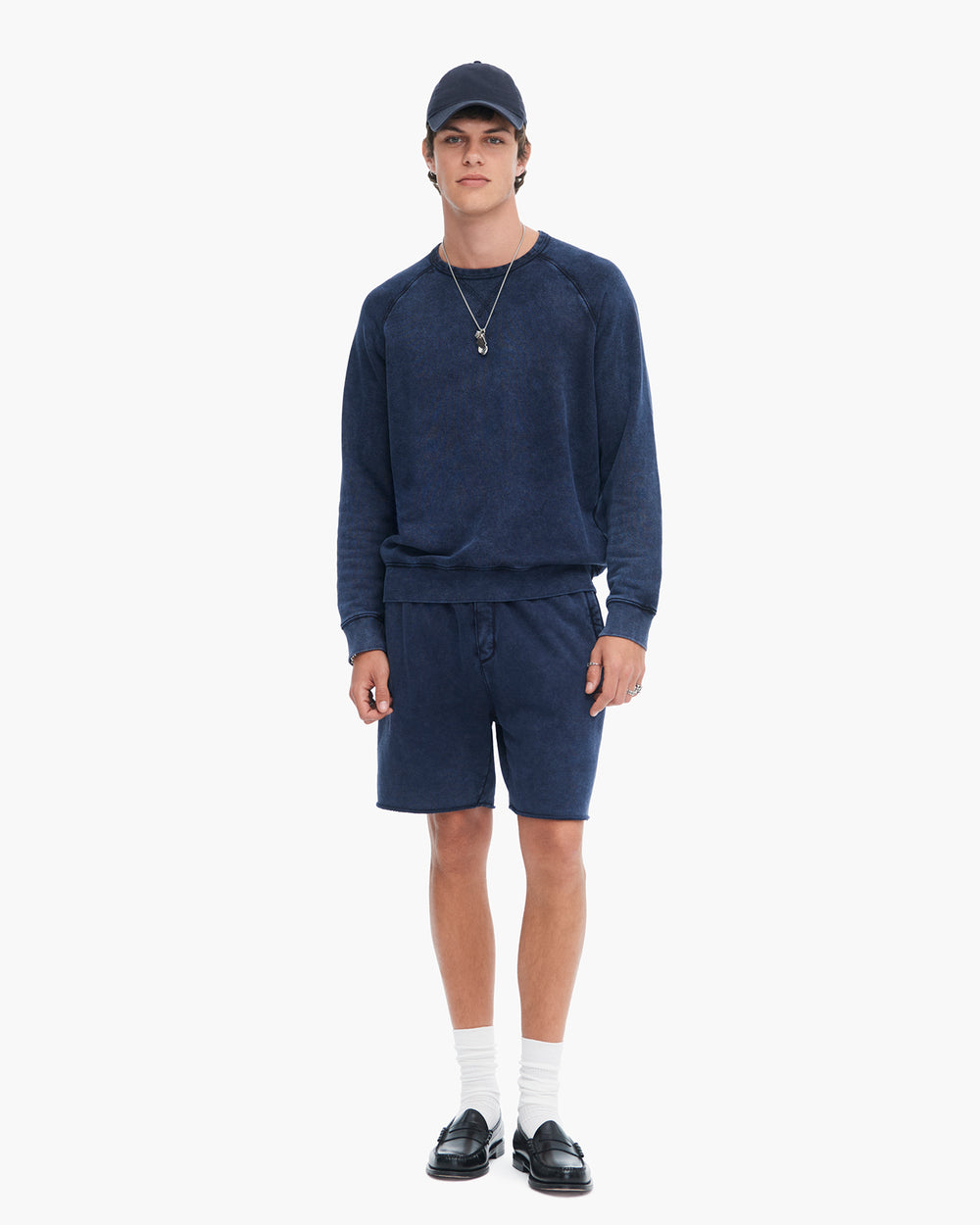 French Terry with Pigment Wash Cut Off Shorts - Dark Navy