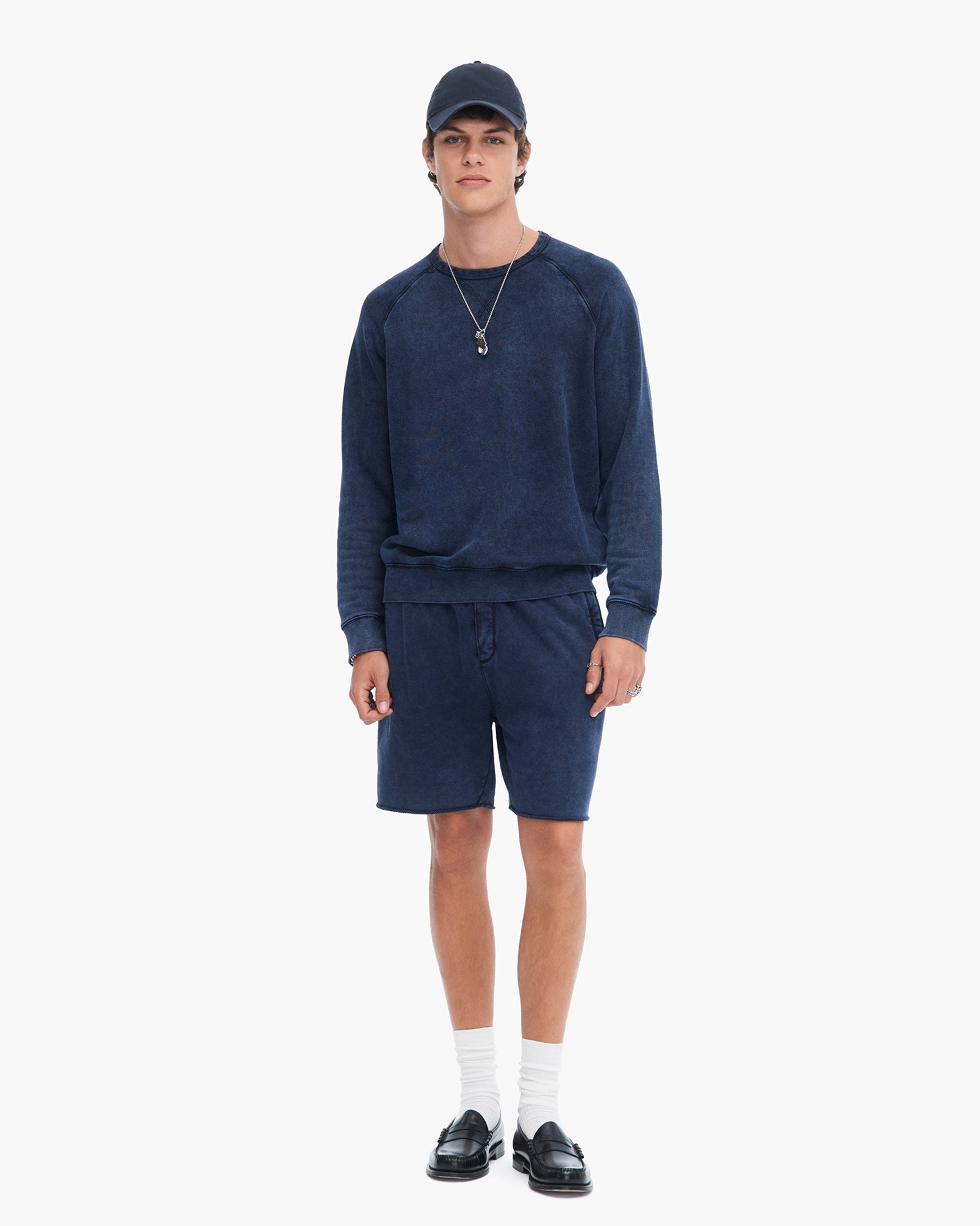 French Terry with Pigment Wash Cut Off Shorts - Dark Navy