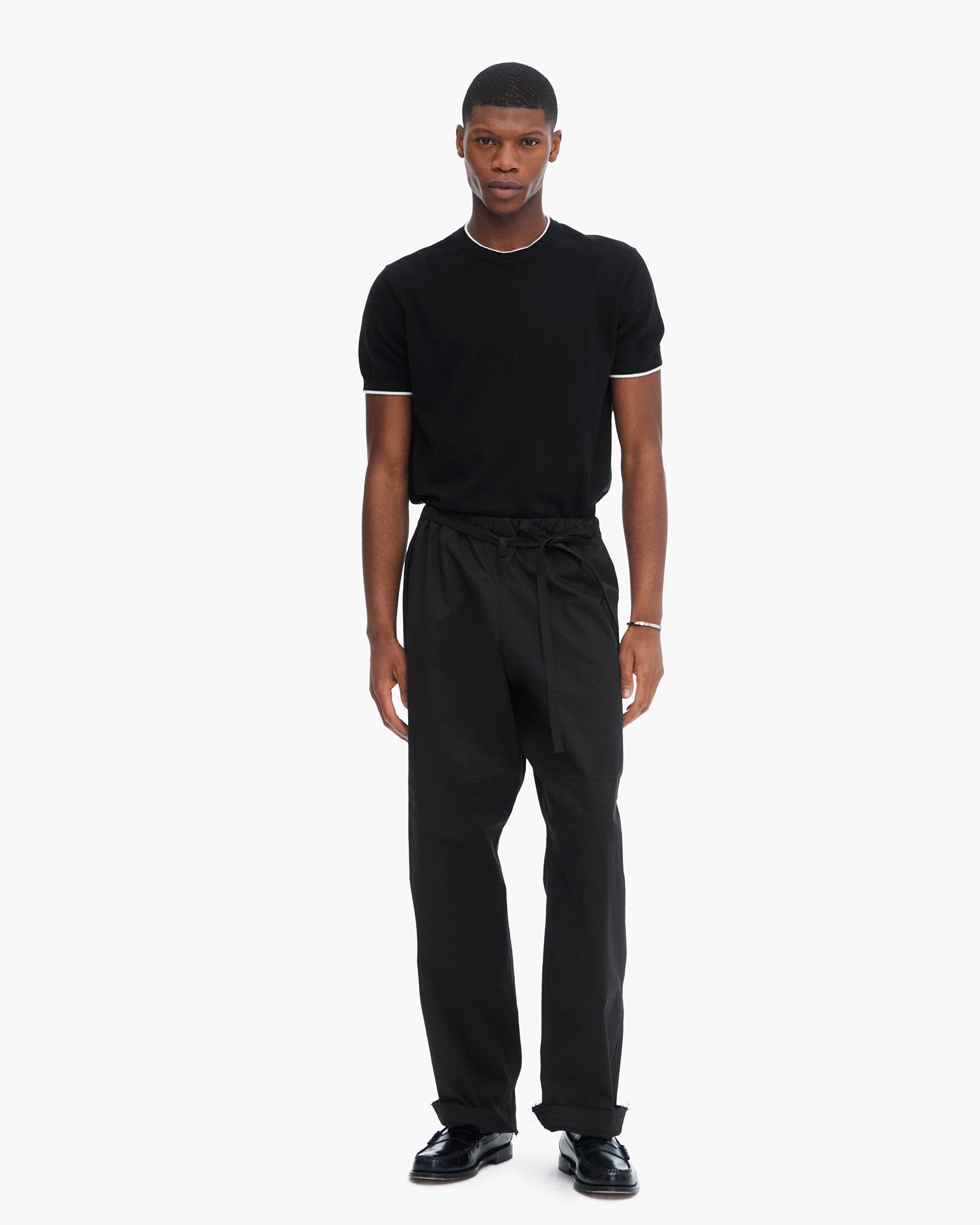 atm anthony thomas melillo COTTON CASHMERE SHORT SLEEVE CREW NECK SWEATER WITH TIPPING