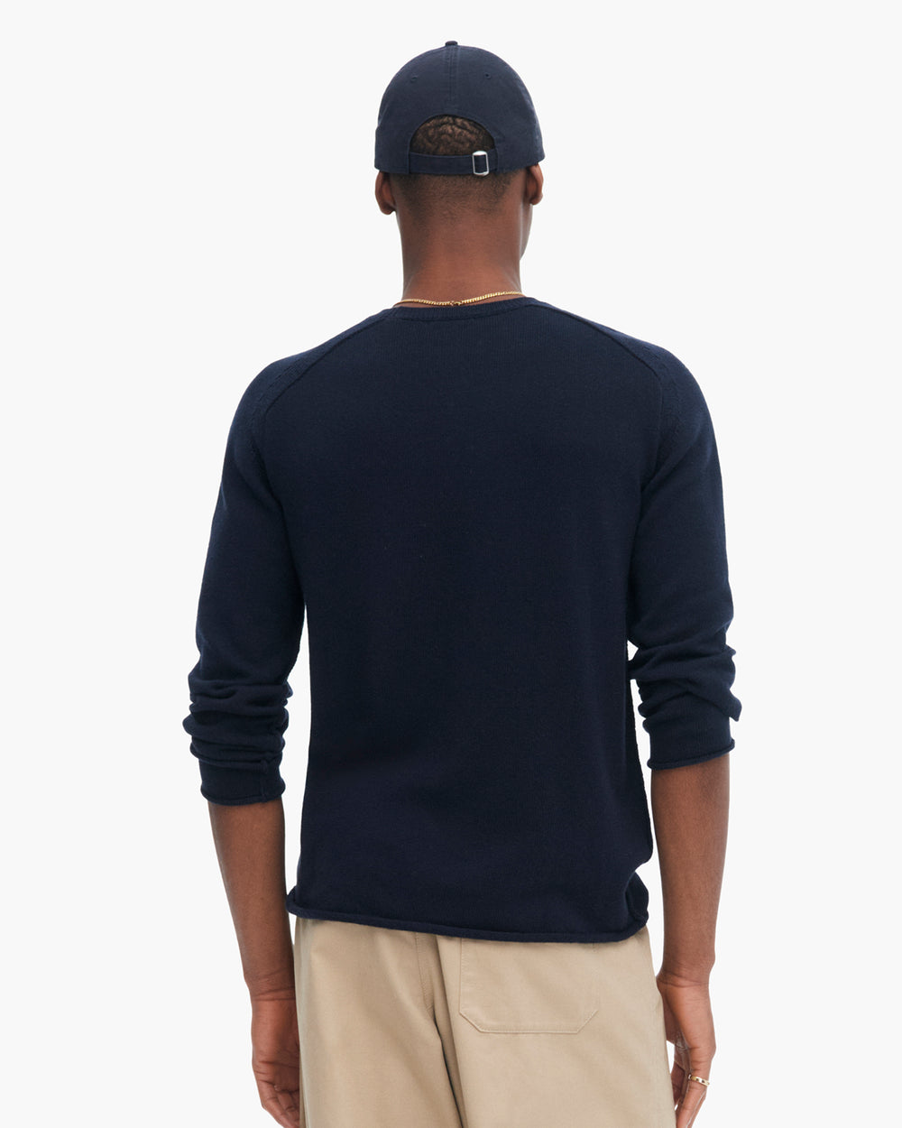 Cotton Cashmere Saddle Shoulder Crew Neck Sweater - Dark Navy