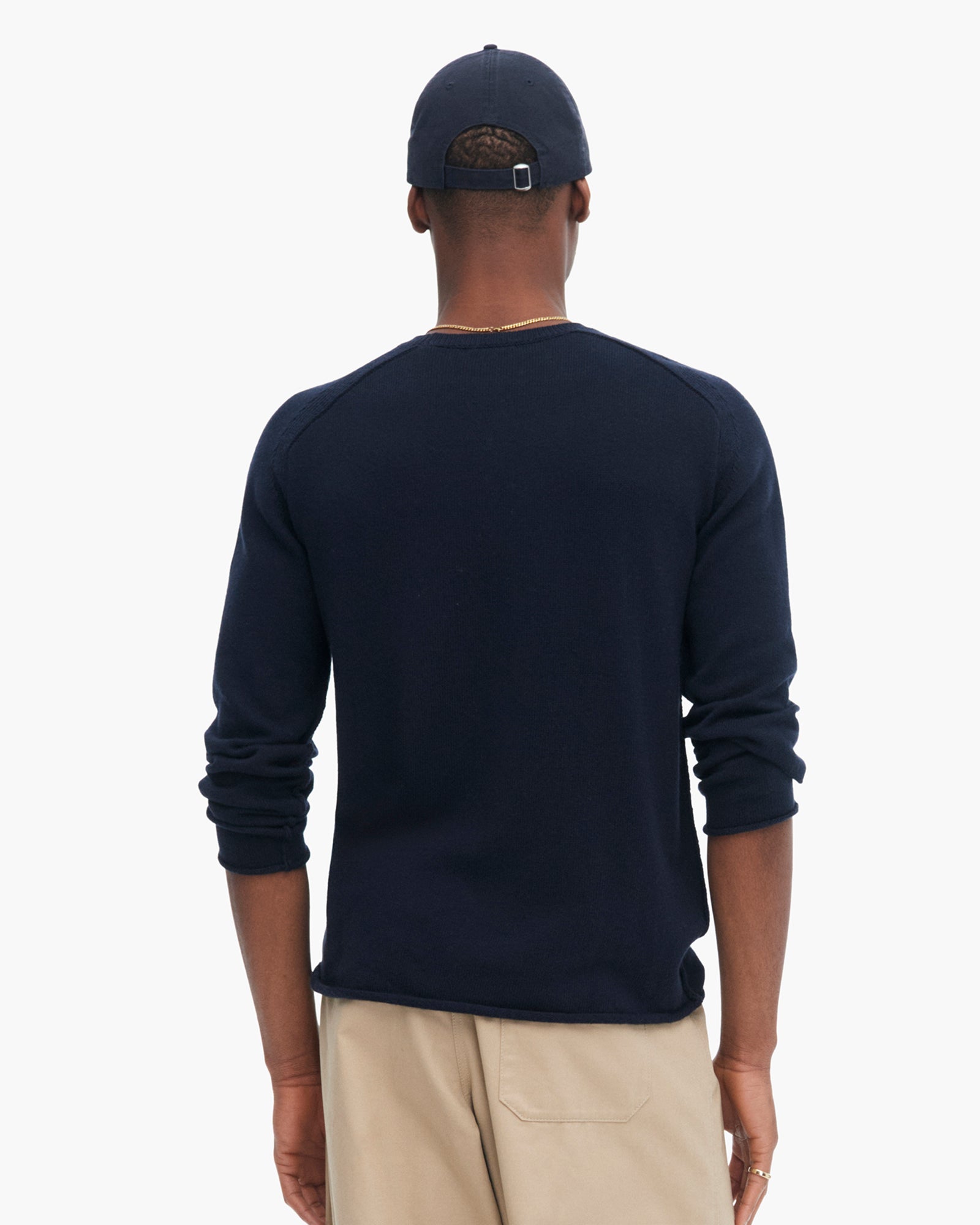 Cotton Cashmere Saddle Shoulder Crew Neck Sweater - Dark Navy