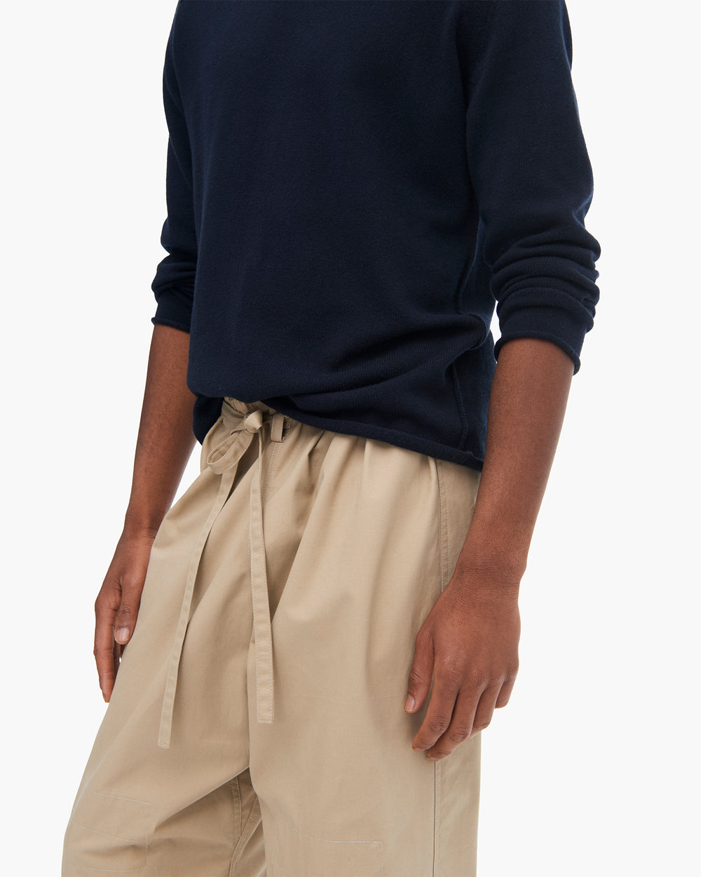 Cotton Cashmere Saddle Shoulder Crew Neck Sweater - Dark Navy