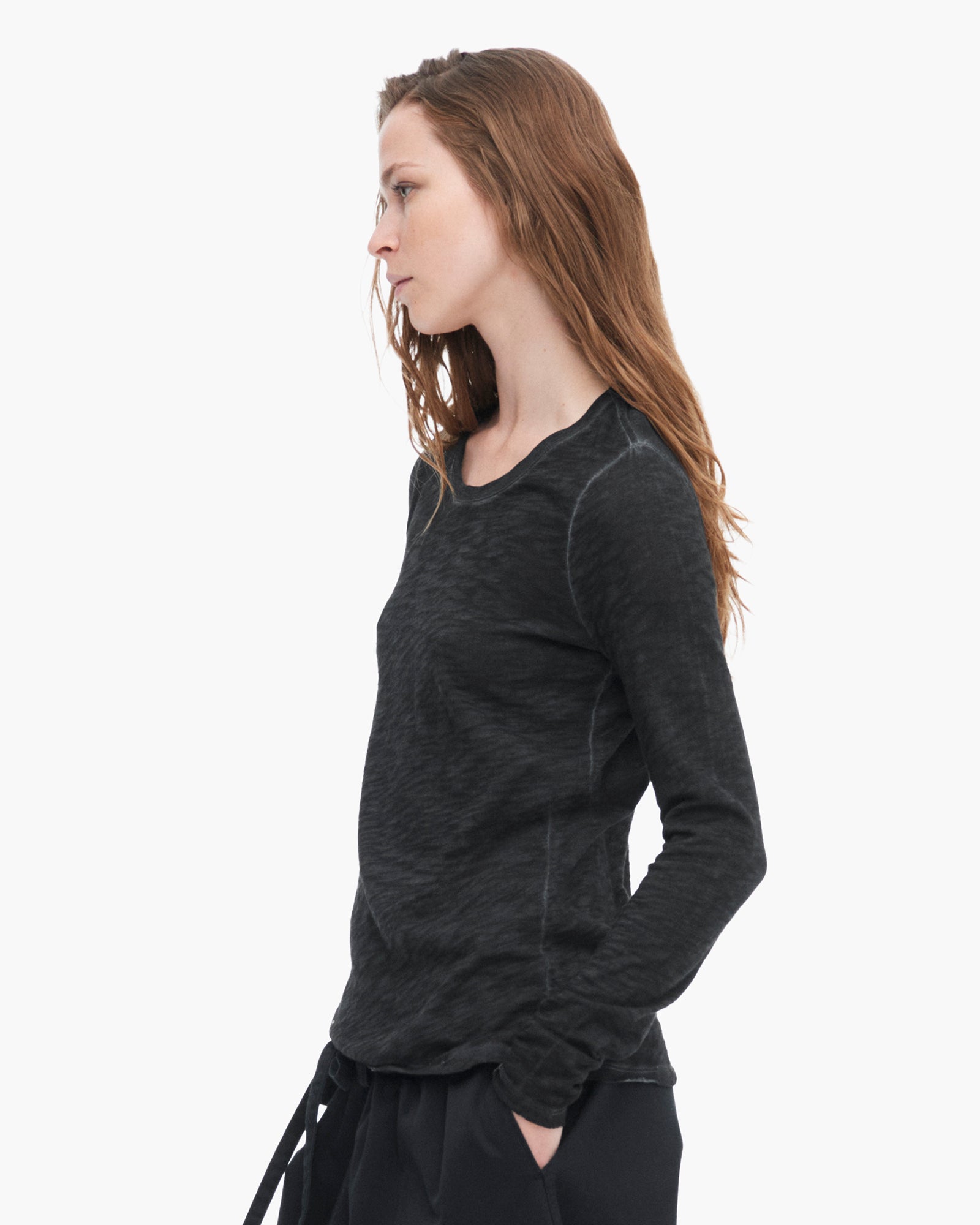 Sublime Wash Slub Jersey Long Sleeve Destroyed Crew - Black