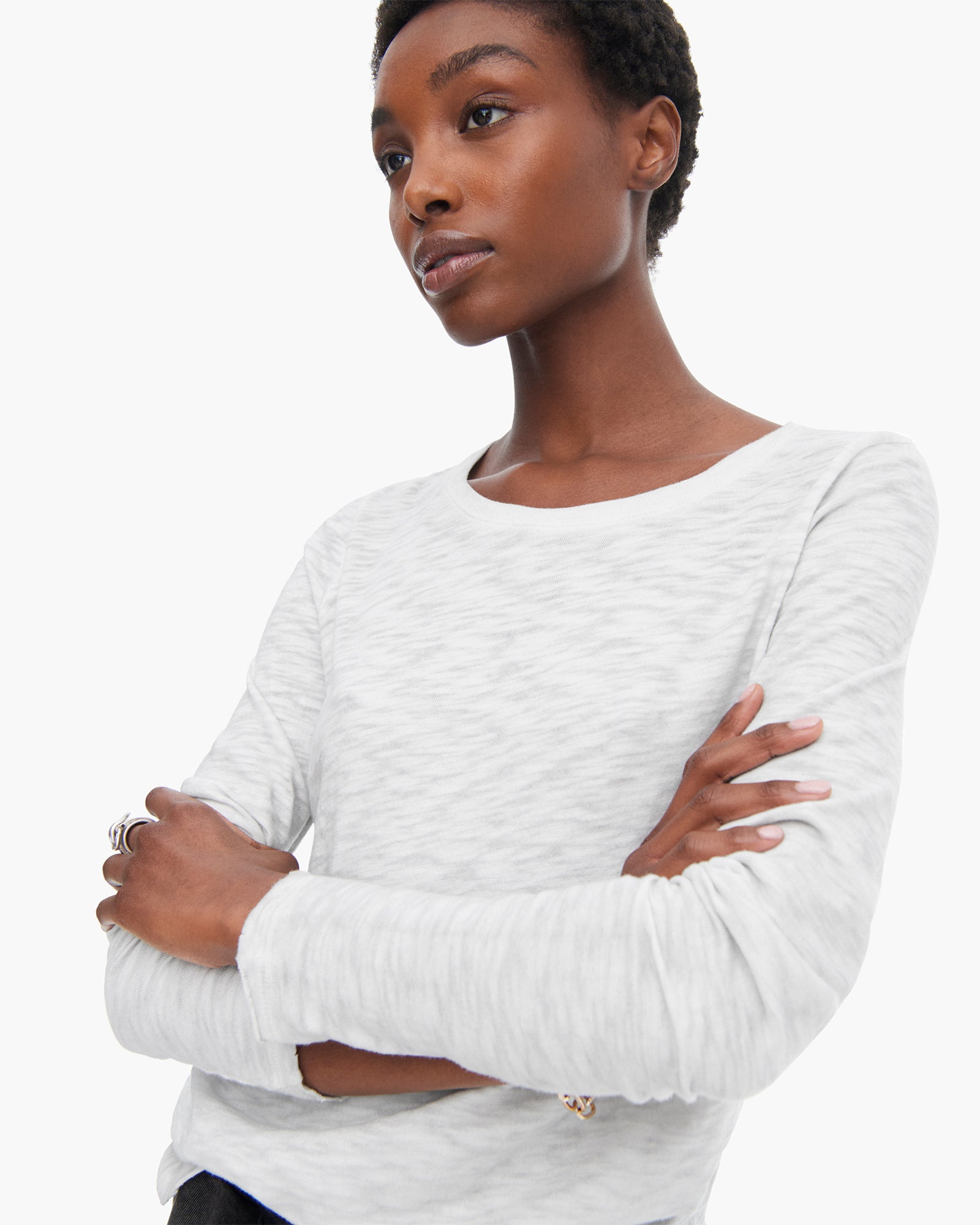 Sublime Wash Slub Jersey Long Sleeve Destroyed Crew - Silver