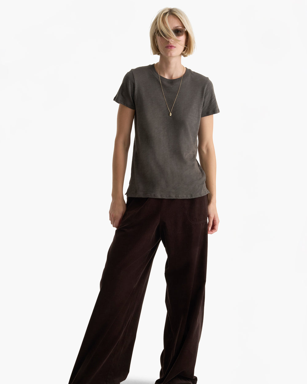 Slub Jersey Schoolboy Crew Neck Tee - Coal