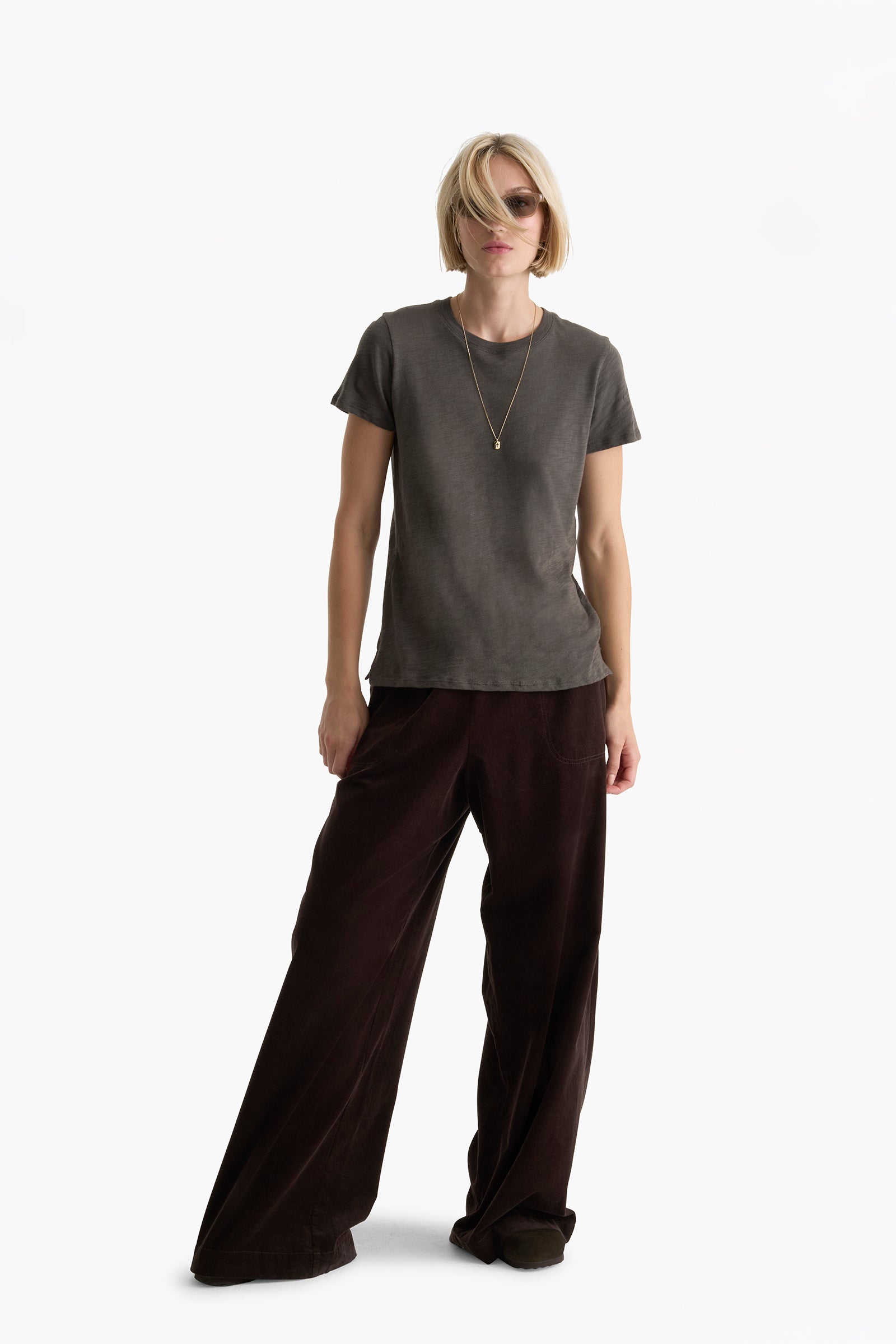 Slub Jersey Schoolboy Crew Neck Tee - Coal