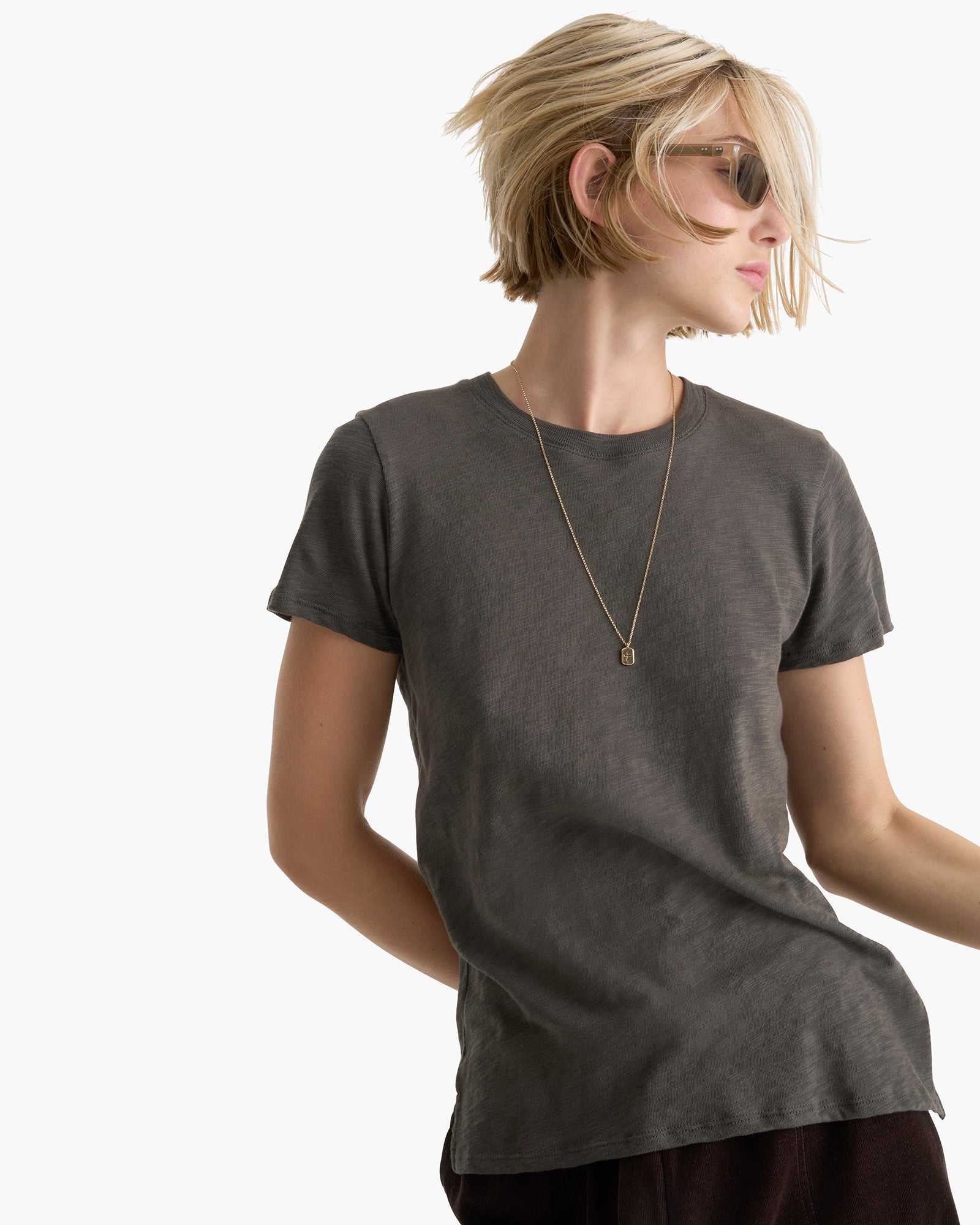 Slub Jersey Schoolboy Crew Neck Tee - Coal