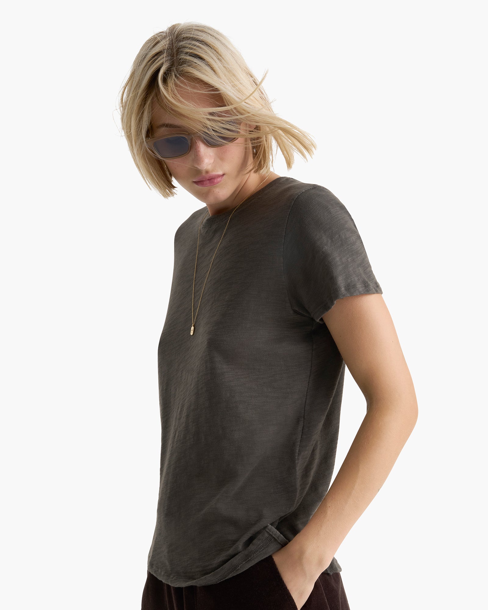 Slub Jersey Schoolboy Crew Neck Tee - Coal