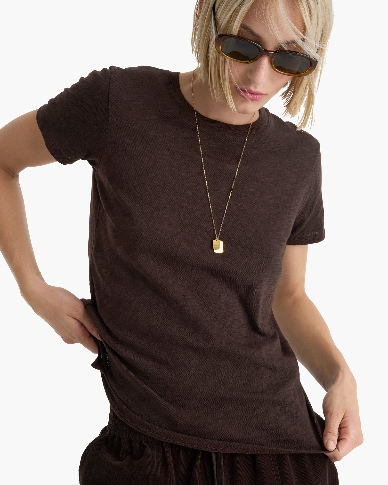 Slub Jersey Schoolboy Crew Neck Tee - Dark Chocolate