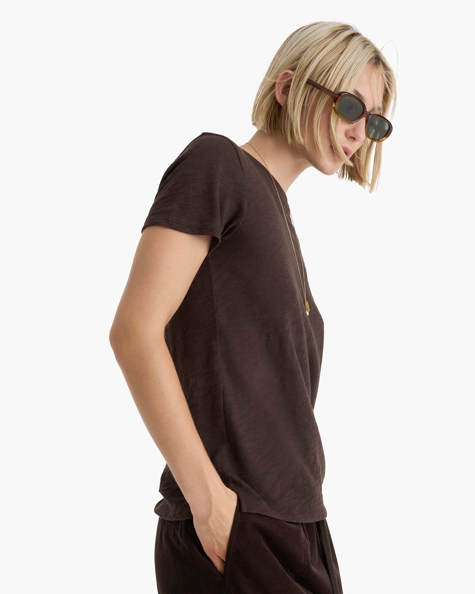 Slub Jersey Schoolboy Crew Neck Tee - Dark Chocolate