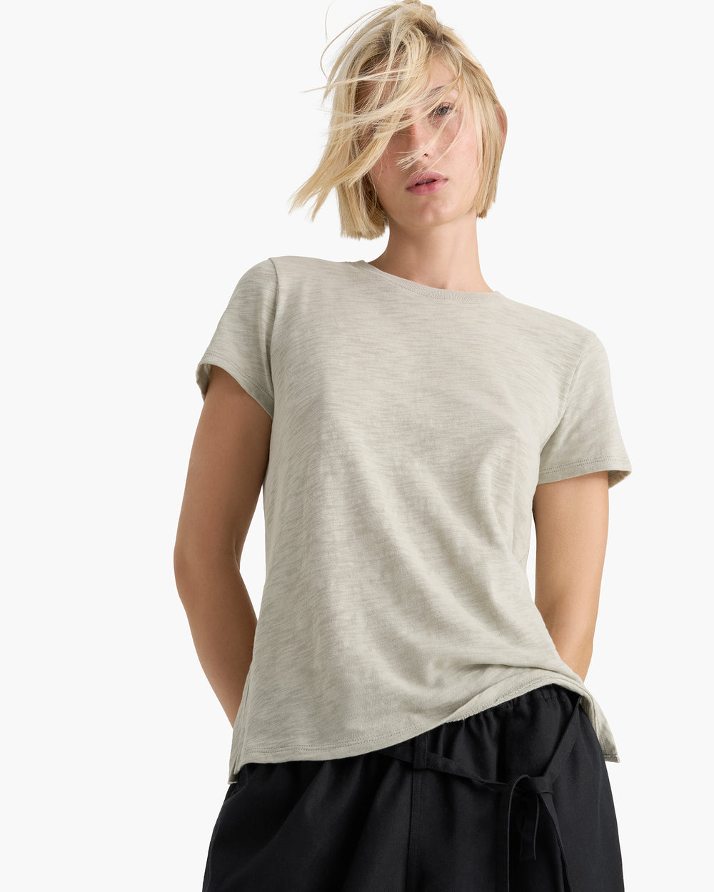 Slub Jersey Schoolboy Short Sleeve Crew Neck Tee - Abbey Stone