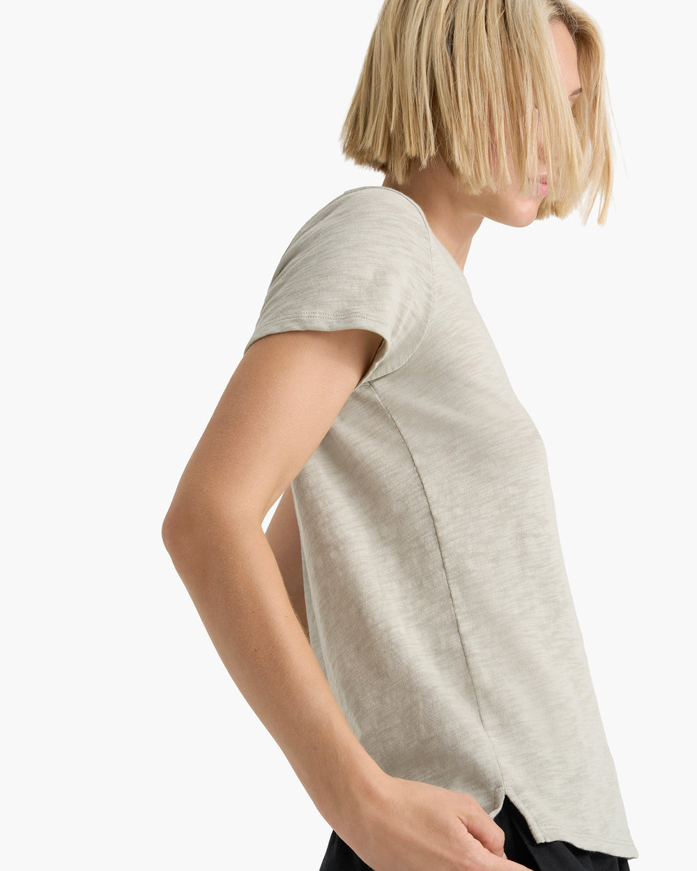 Slub Jersey Schoolboy Short Sleeve Crew Neck Tee - Abbey Stone