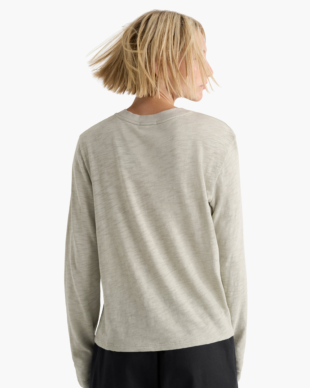 Slub Jersey Long Sleeve Crop Tee - Abbey Stone