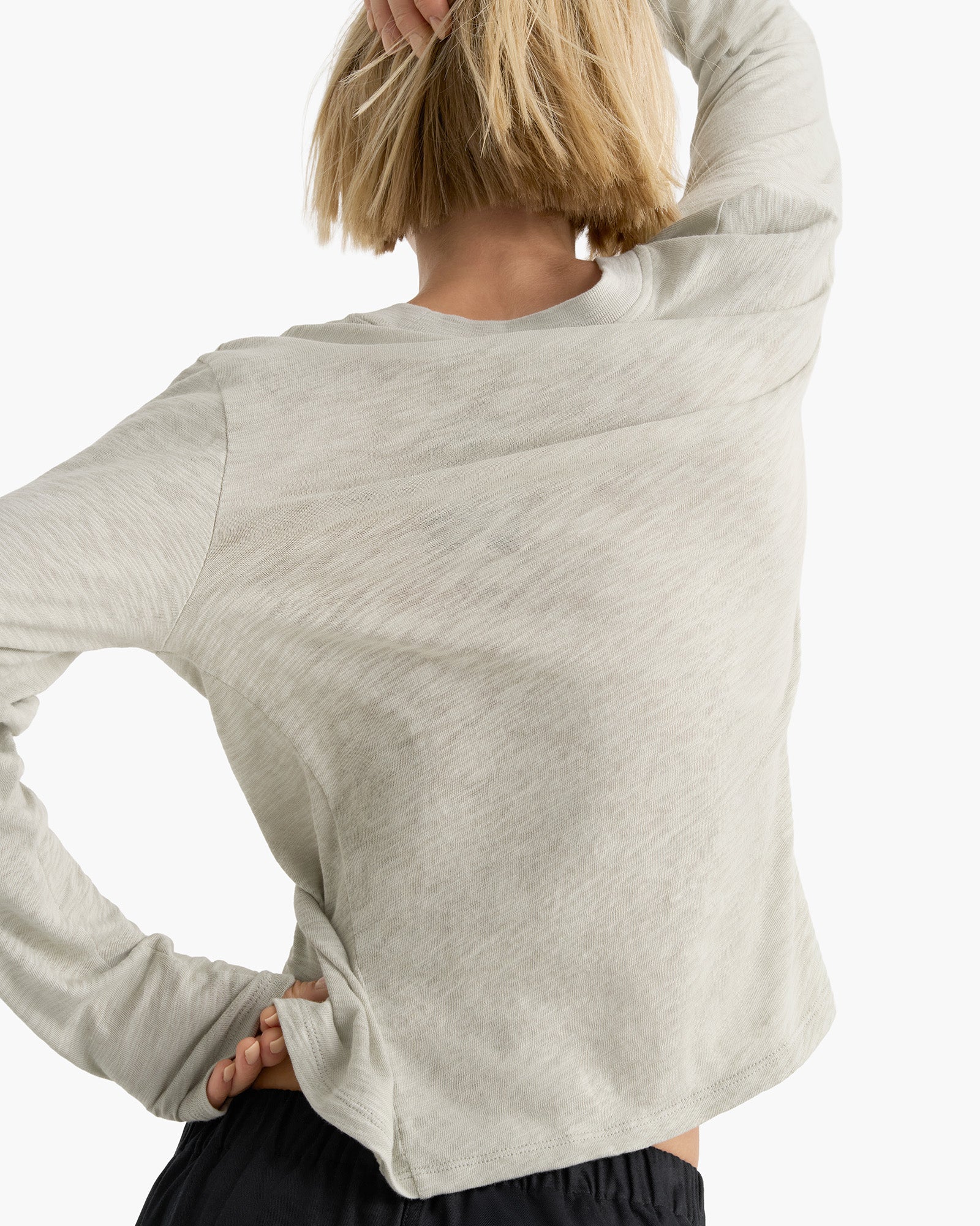 Slub Jersey Long Sleeve Crop Tee - Abbey Stone