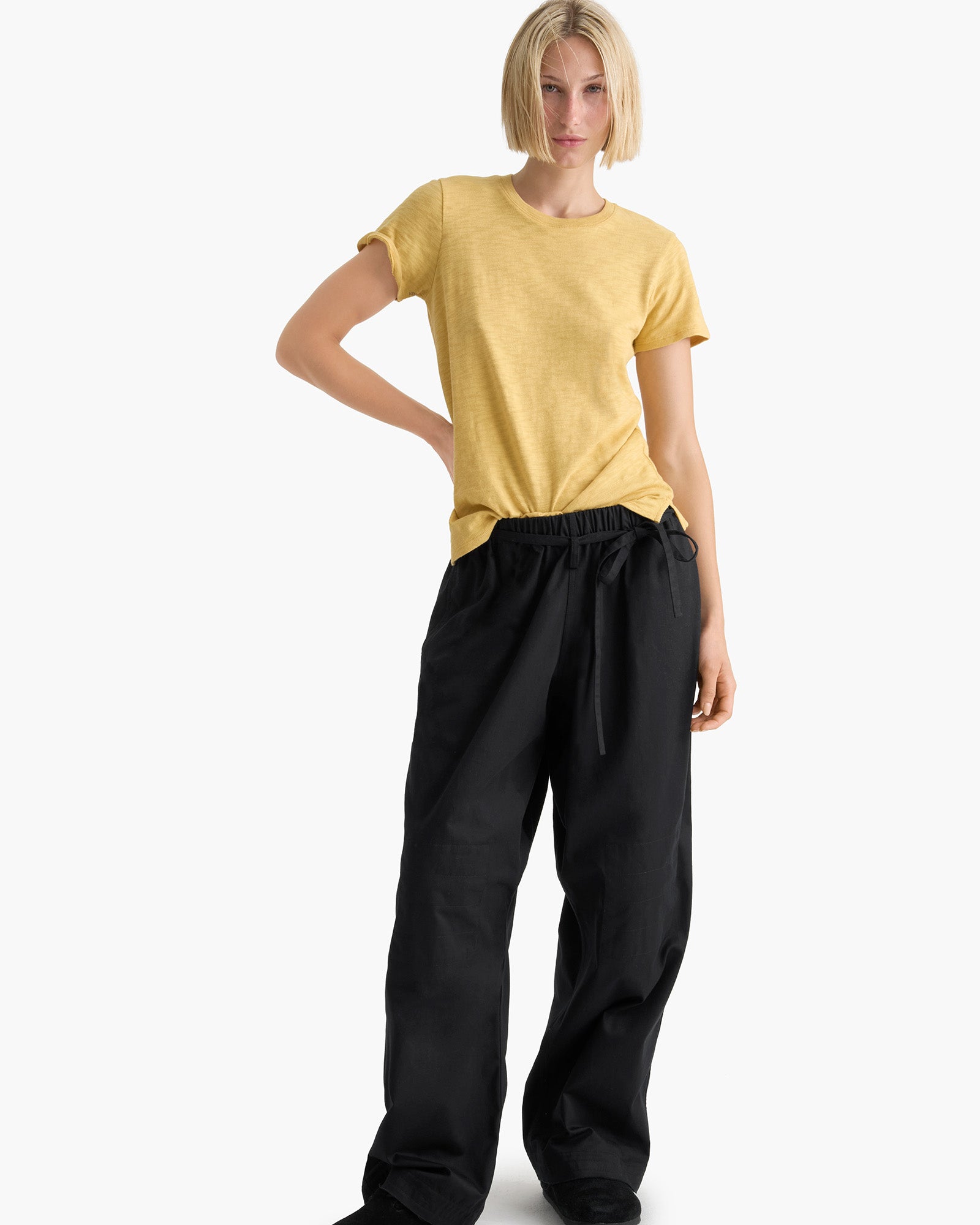 Slub Jersey Schoolboy Short Sleeve Crew Neck Tee - Sunflower