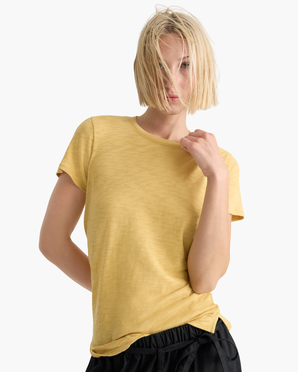Slub Jersey Schoolboy Short Sleeve Crew Neck Tee - Sunflower