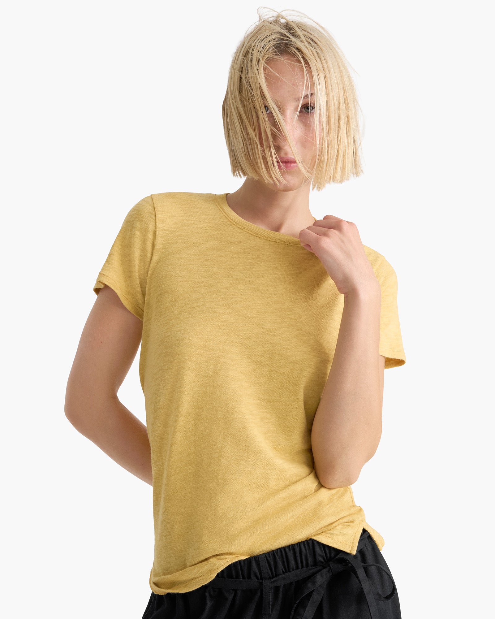 Slub Jersey Schoolboy Short Sleeve Crew Neck Tee - Sunflower