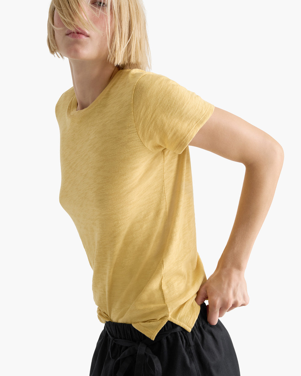 Slub Jersey Schoolboy Short Sleeve Crew Neck Tee - Sunflower