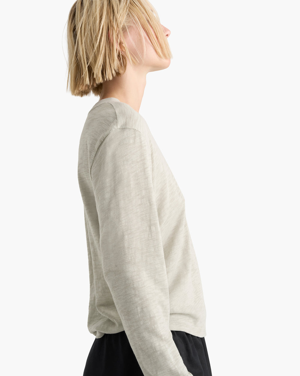Slub Jersey Long Sleeve Crop Tee - Abbey Stone