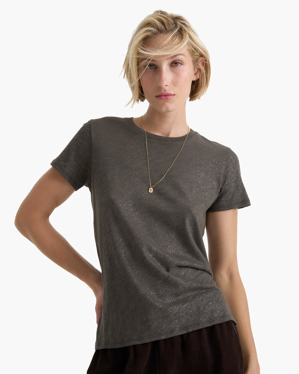 Slub Jersey Schoolboy Crew Neck Tee - Coal - Silver