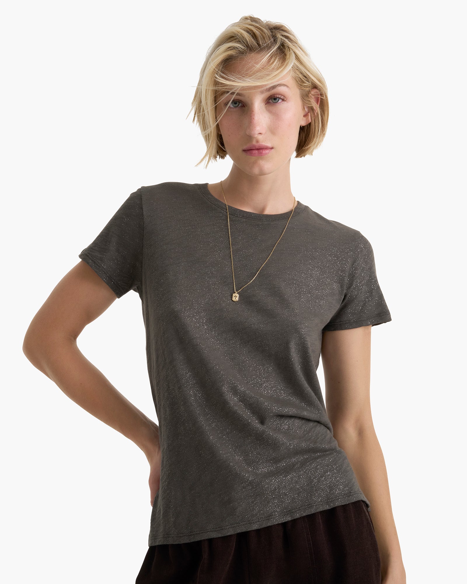 Slub Jersey Schoolboy Crew Neck Tee - Coal - Silver