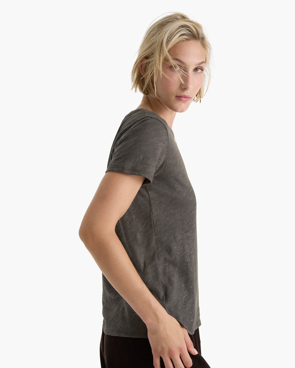 Slub Jersey Schoolboy Crew Neck Tee - Coal - Silver