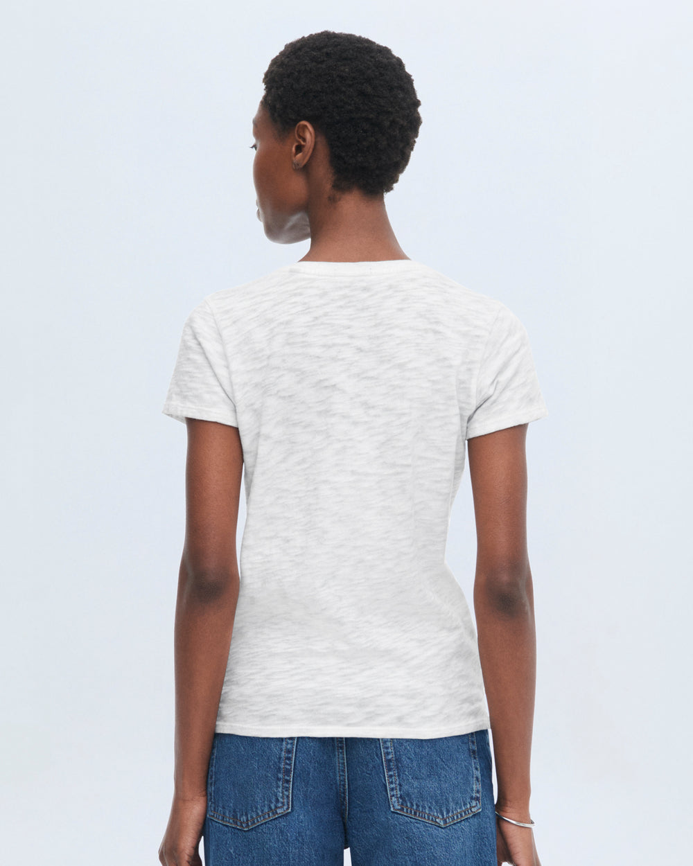 Slub Jersey Schoolboy V-Neck Tee - White