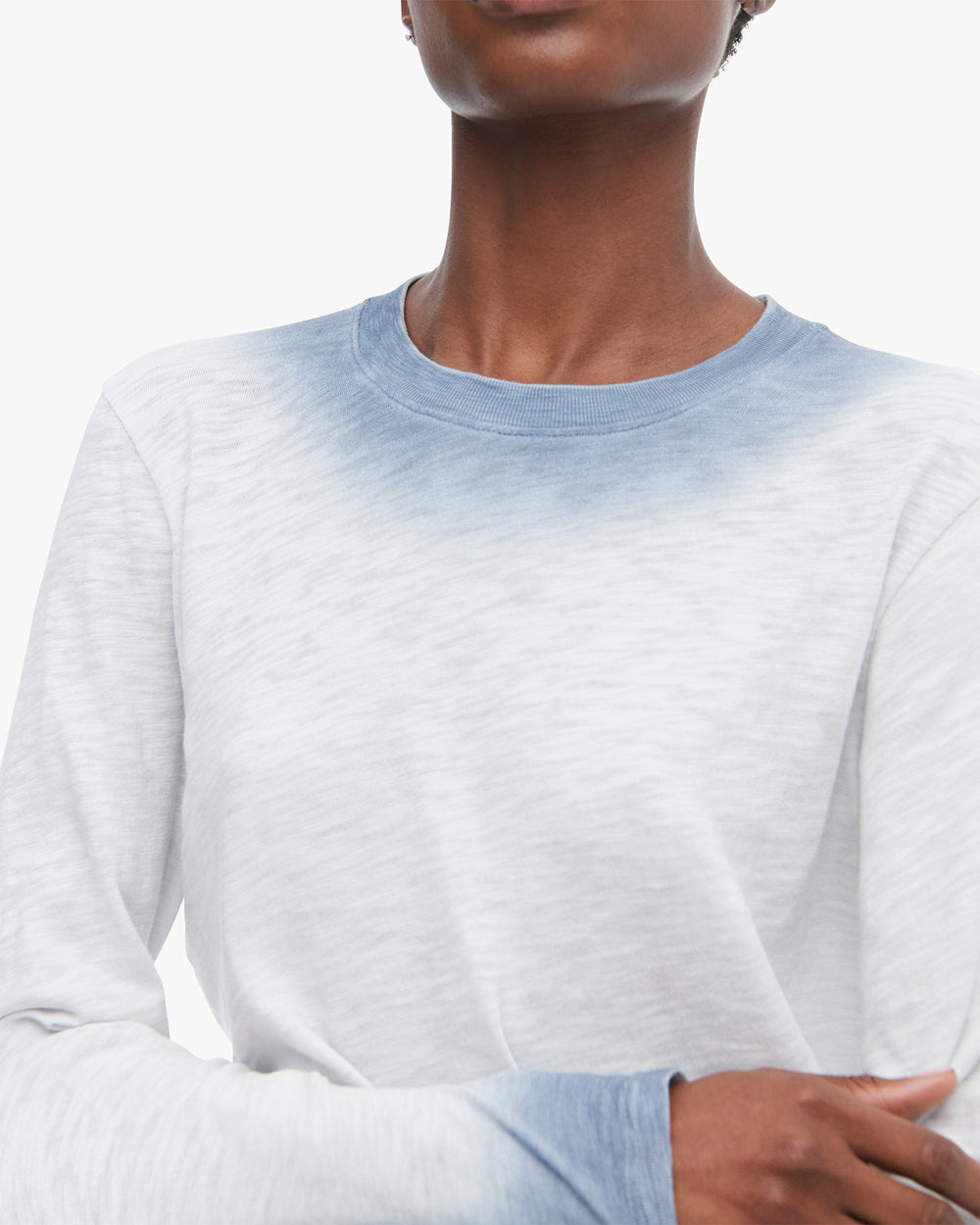 Spray Treatment Slub Jersey Long Sleeve Crewneck - Silver-Wash Navy