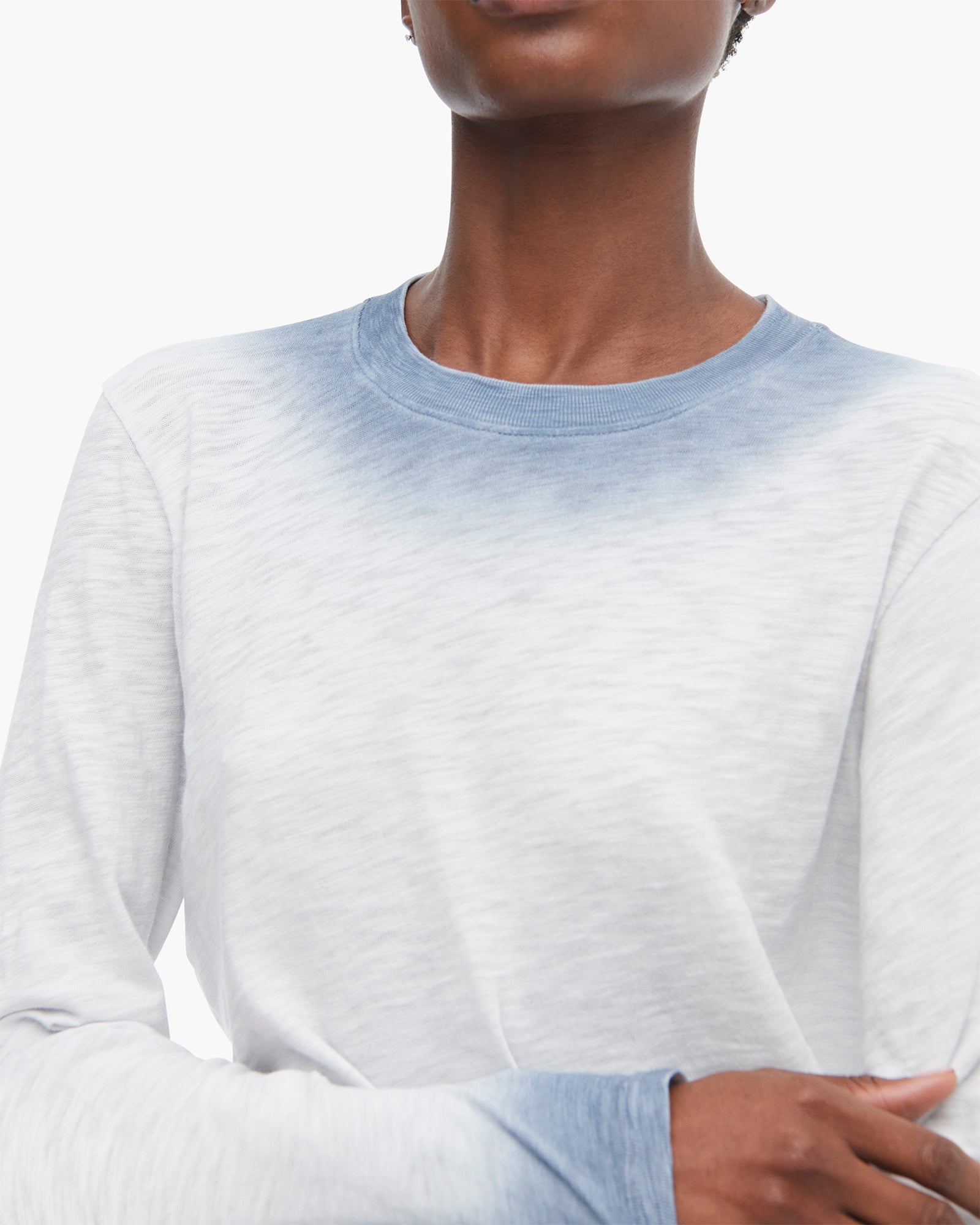 Spray Treatment Slub Jersey Long Sleeve Crewneck - Silver-Wash Navy