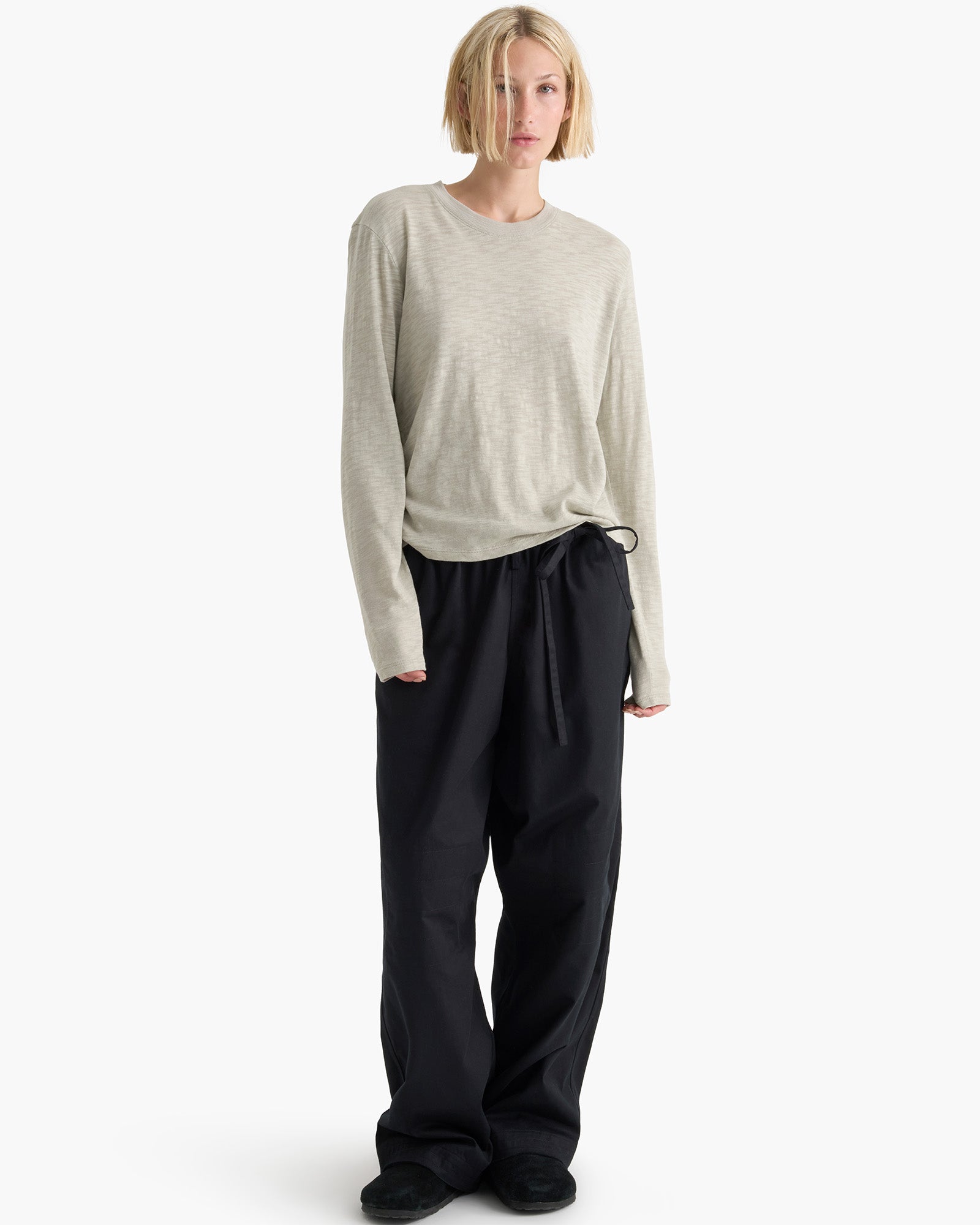 Slub Jersey Long Sleeve Crop Tee - Abbey Stone