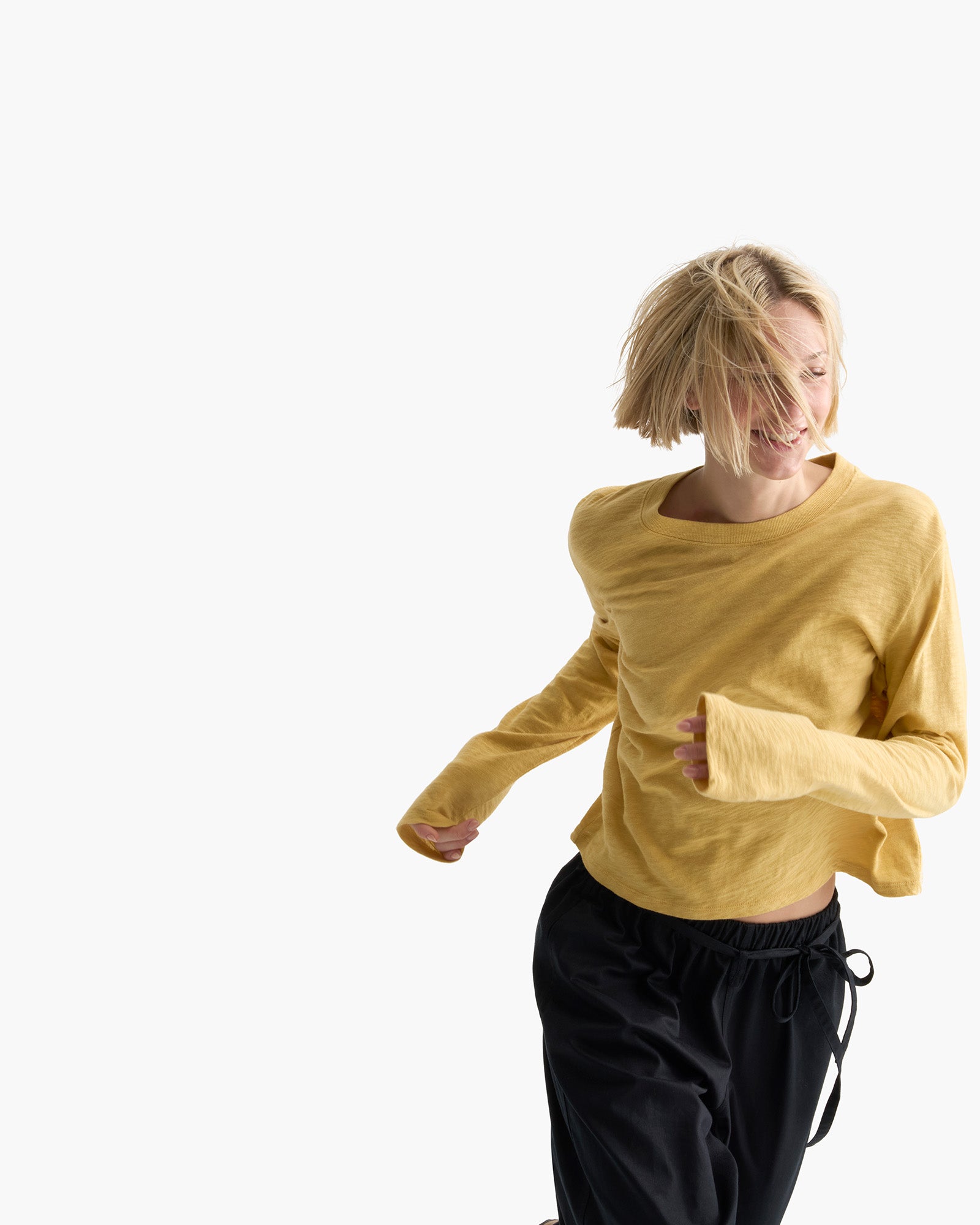 Slub Jersey Long Sleeve Crop Tee - Sunflower