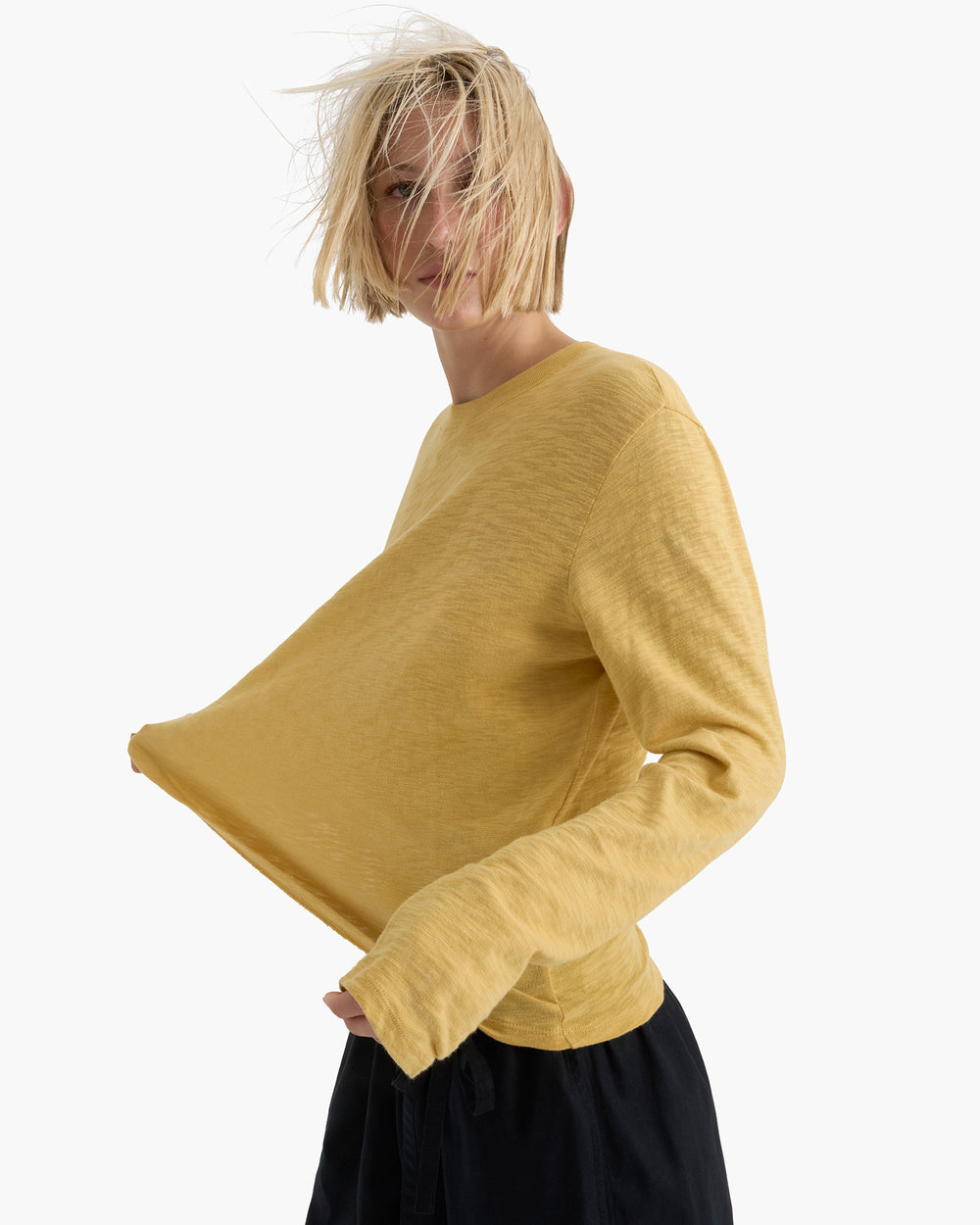 Slub Jersey Long Sleeve Crop Tee - Sunflower