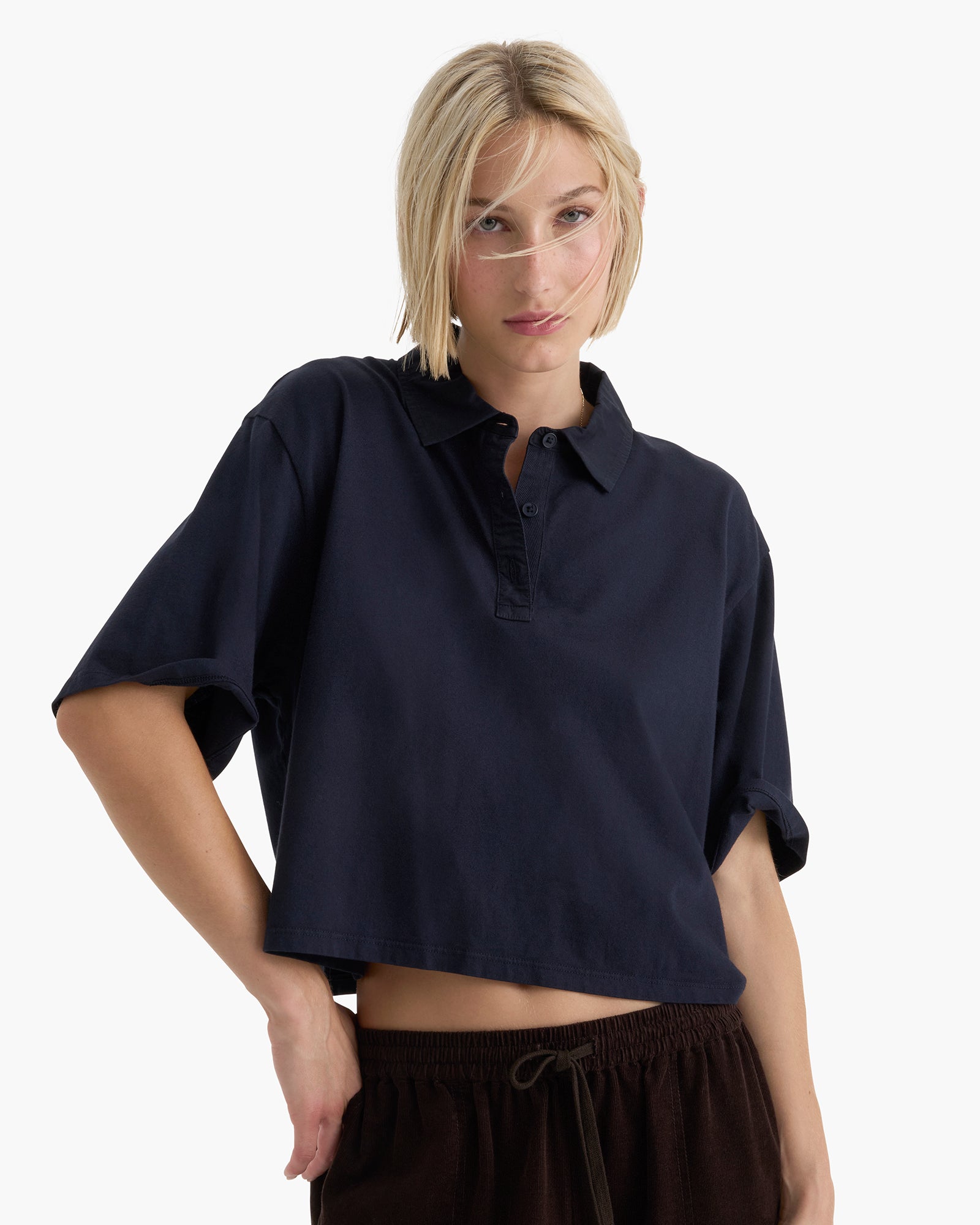 Heavyweight Jersey Mixed Media Short Sleeve Polo - Midnight