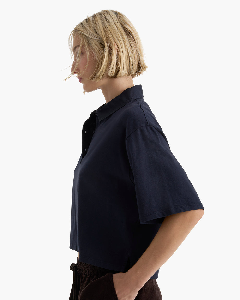 Heavyweight Jersey Mixed Media Short Sleeve Polo - Midnight