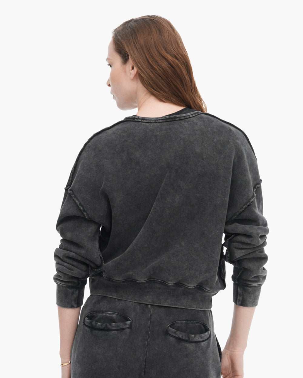 French Terry Pigment Wash Crew Neck Sweatshirt - Black