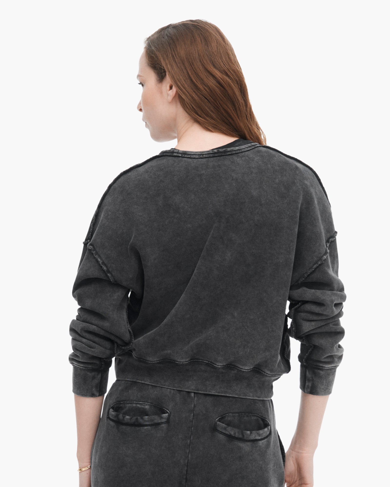 French Terry Pigment Wash Crew Neck Sweatshirt - Black