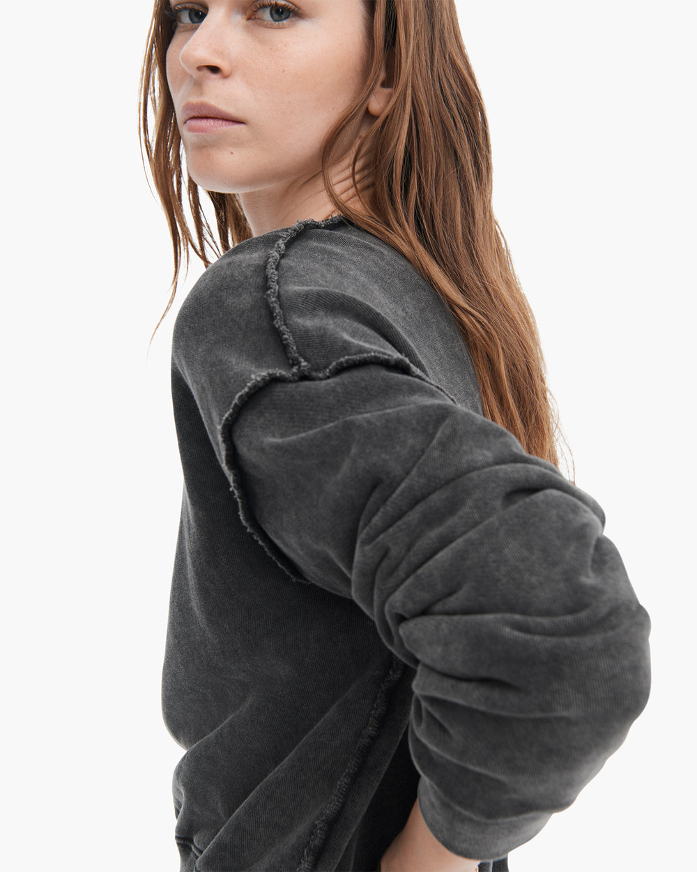 French Terry Pigment Wash Crew Neck Sweatshirt - Black