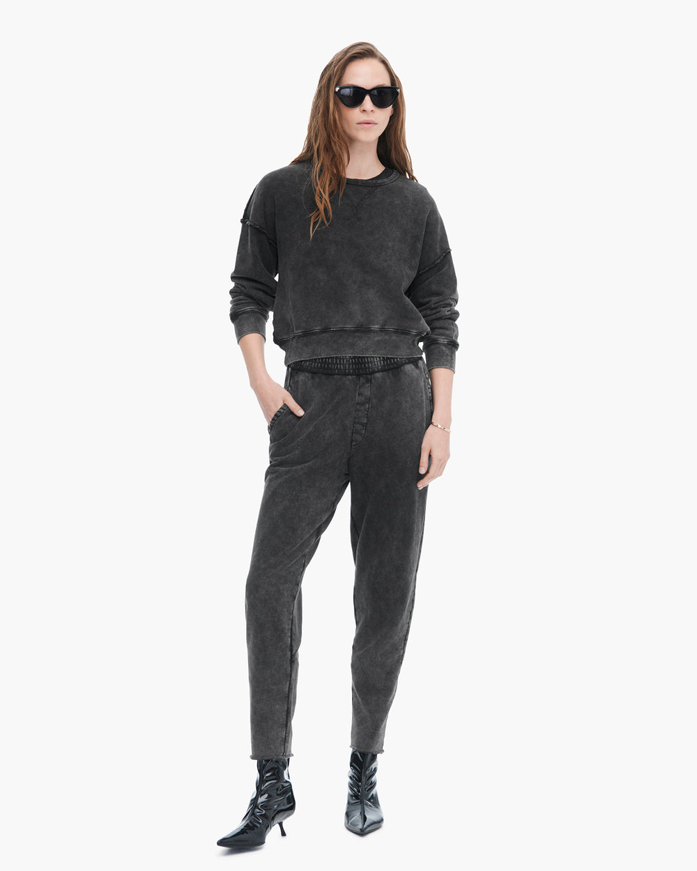 French Terry Pigment Wash Crew Neck Sweatshirt - Black