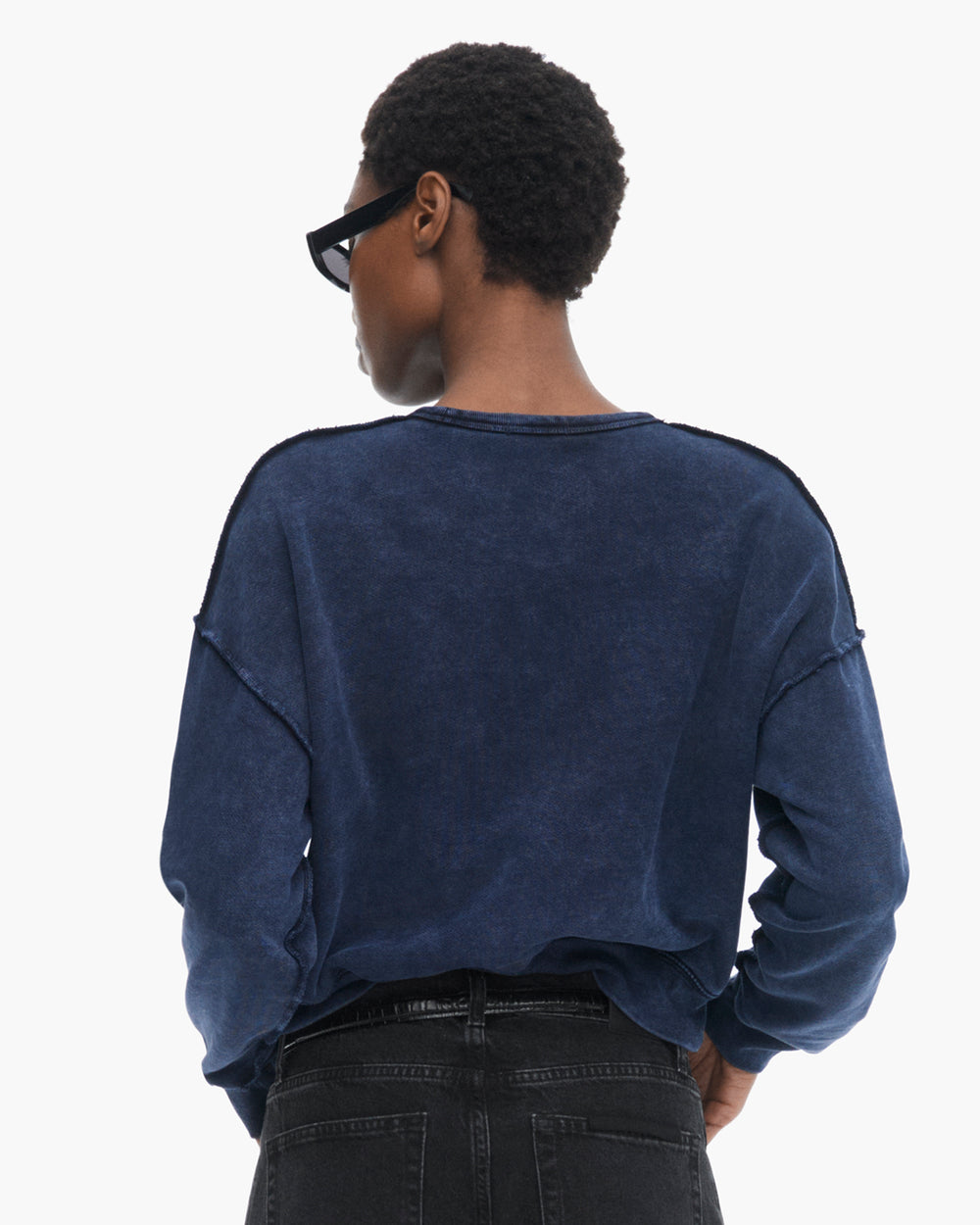 French Terry Pigment Wash Crew Neck Sweatshirt - Dark Navy