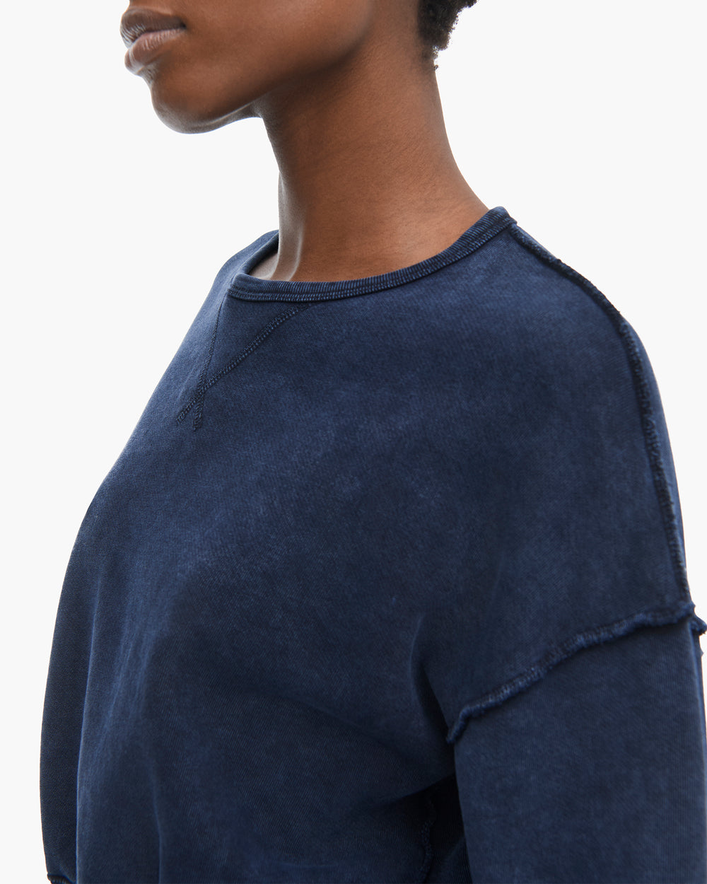 French Terry Pigment Wash Crew Neck Sweatshirt - Dark Navy