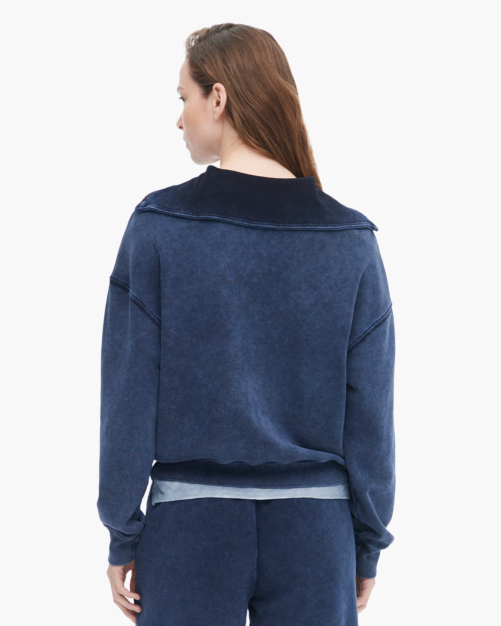 French Terry Pigment Wash Crew Quarter Zip - Dark Navy