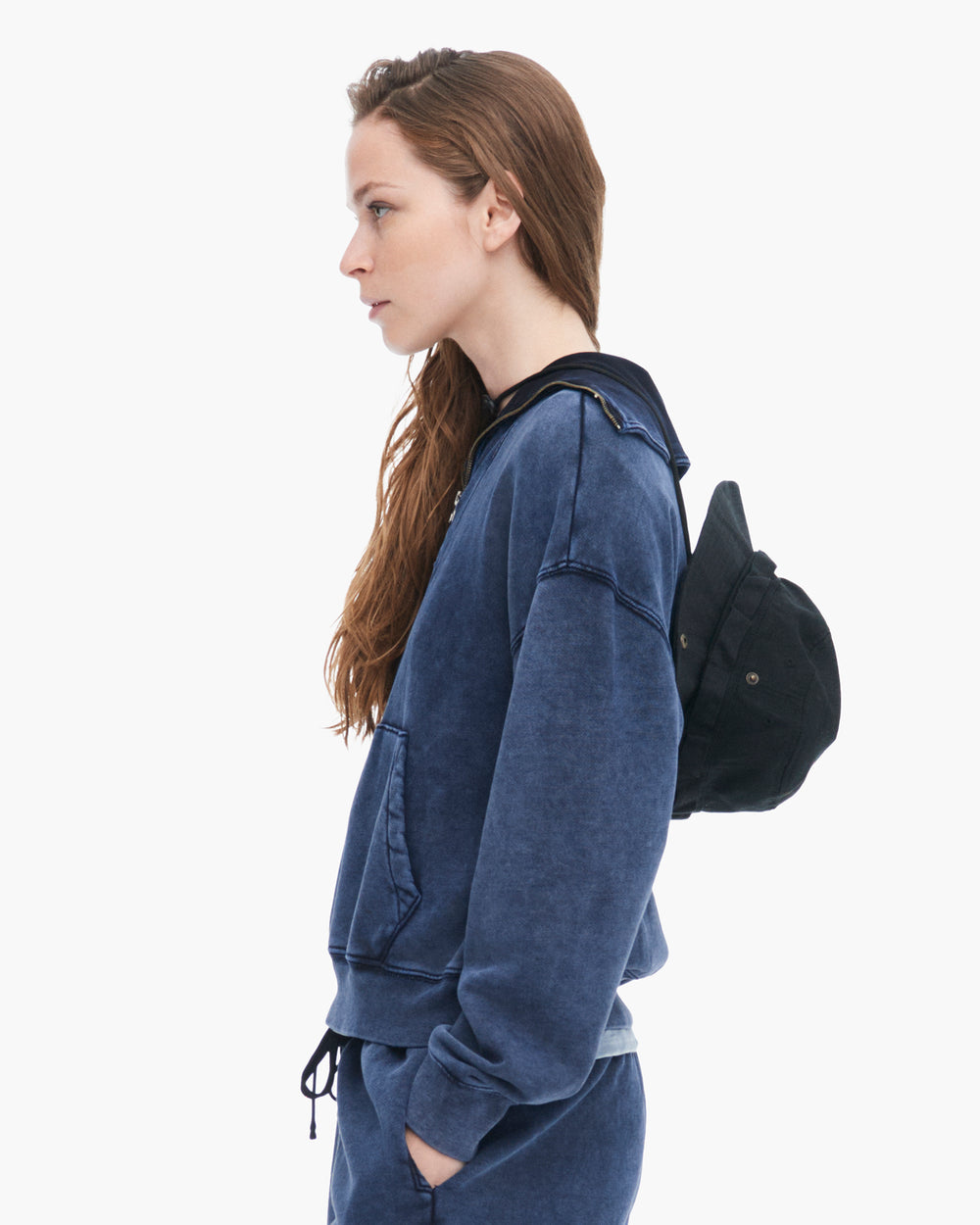French Terry Pigment Wash Crew Quarter Zip - Dark Navy
