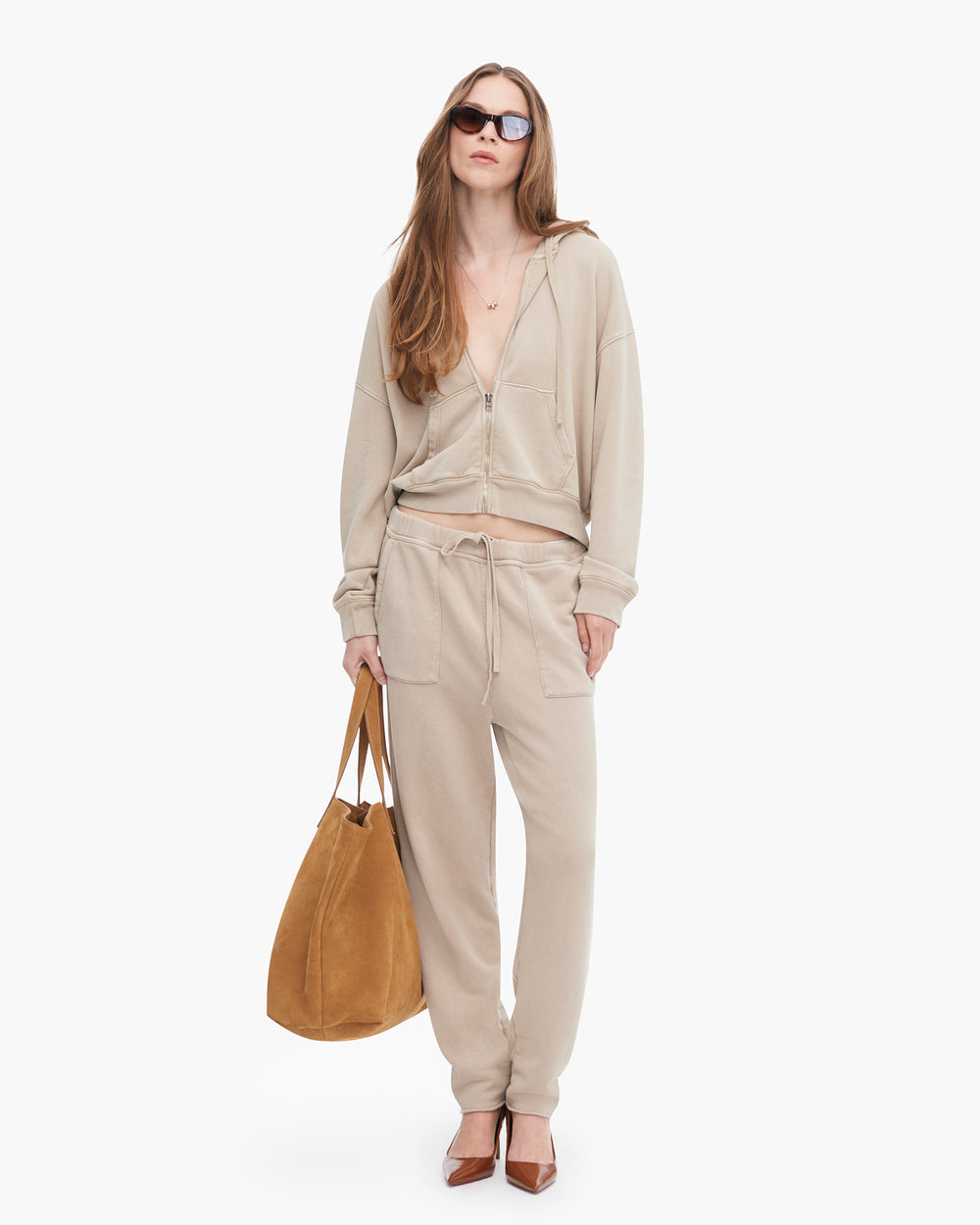 French Terry Pigment Wash Zip-Up Hoodie - Dune