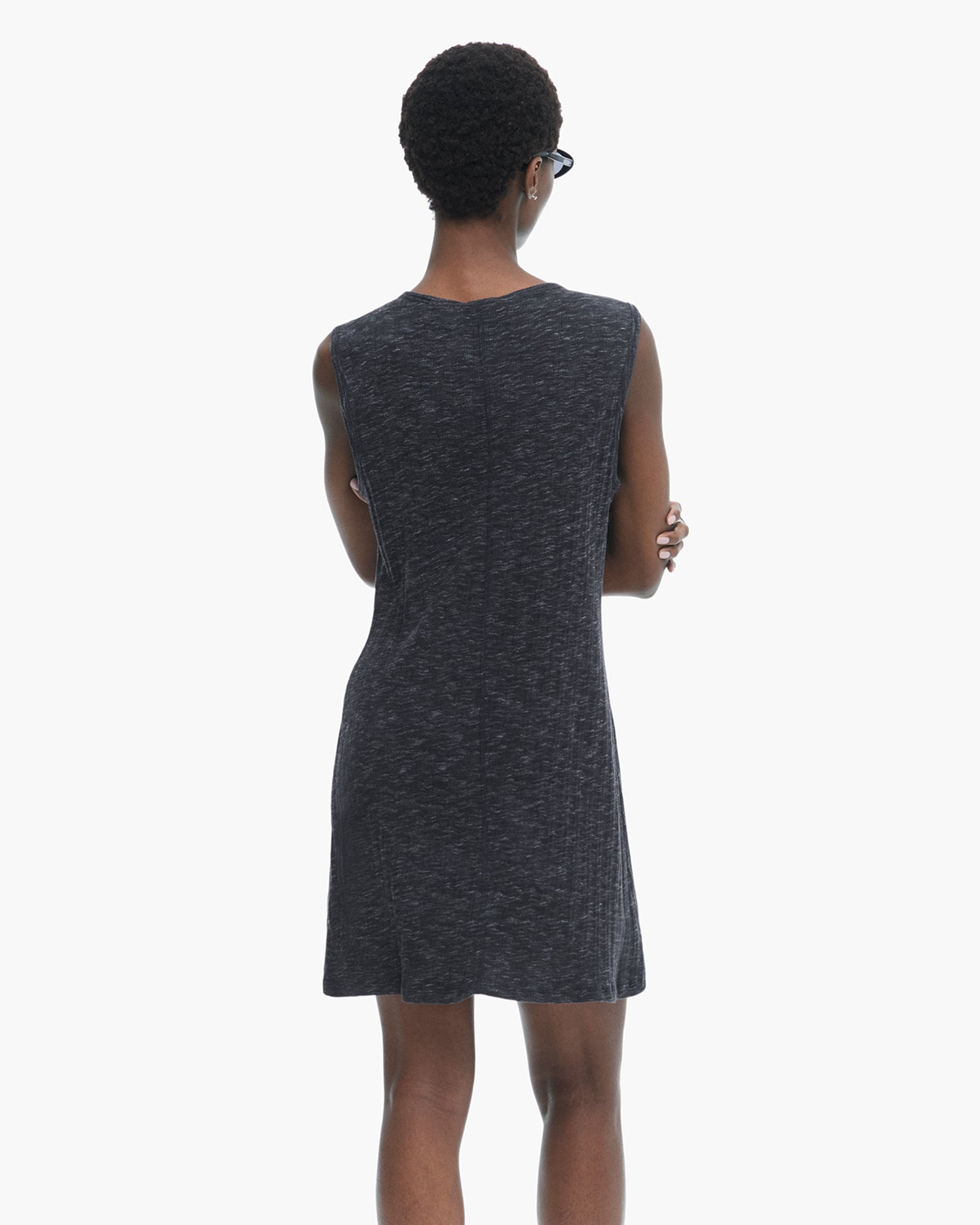 Rib Sleeveless Sweetheart Henley Dress - Dark Navy