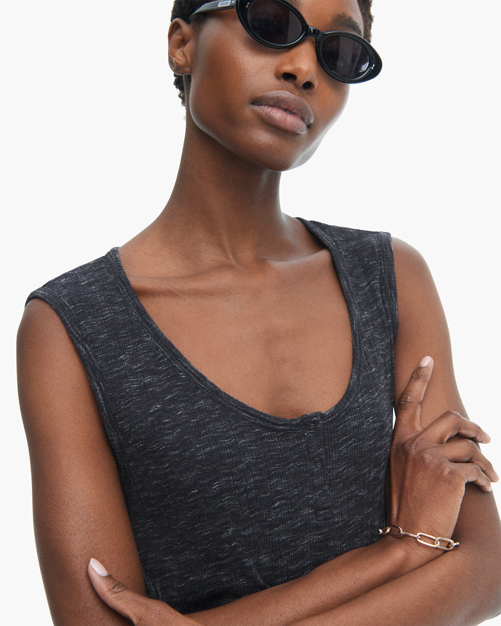 Rib Sleeveless Sweetheart Henley Dress - Dark Navy