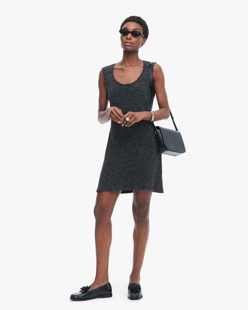 Rib Sleeveless Sweetheart Henley Dress - Dark Navy