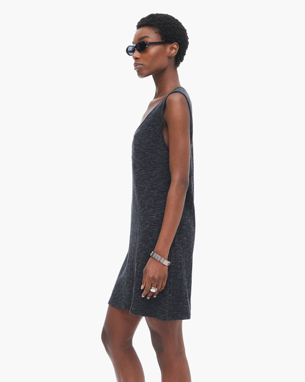 Rib Sleeveless Sweetheart Henley Dress - Dark Navy